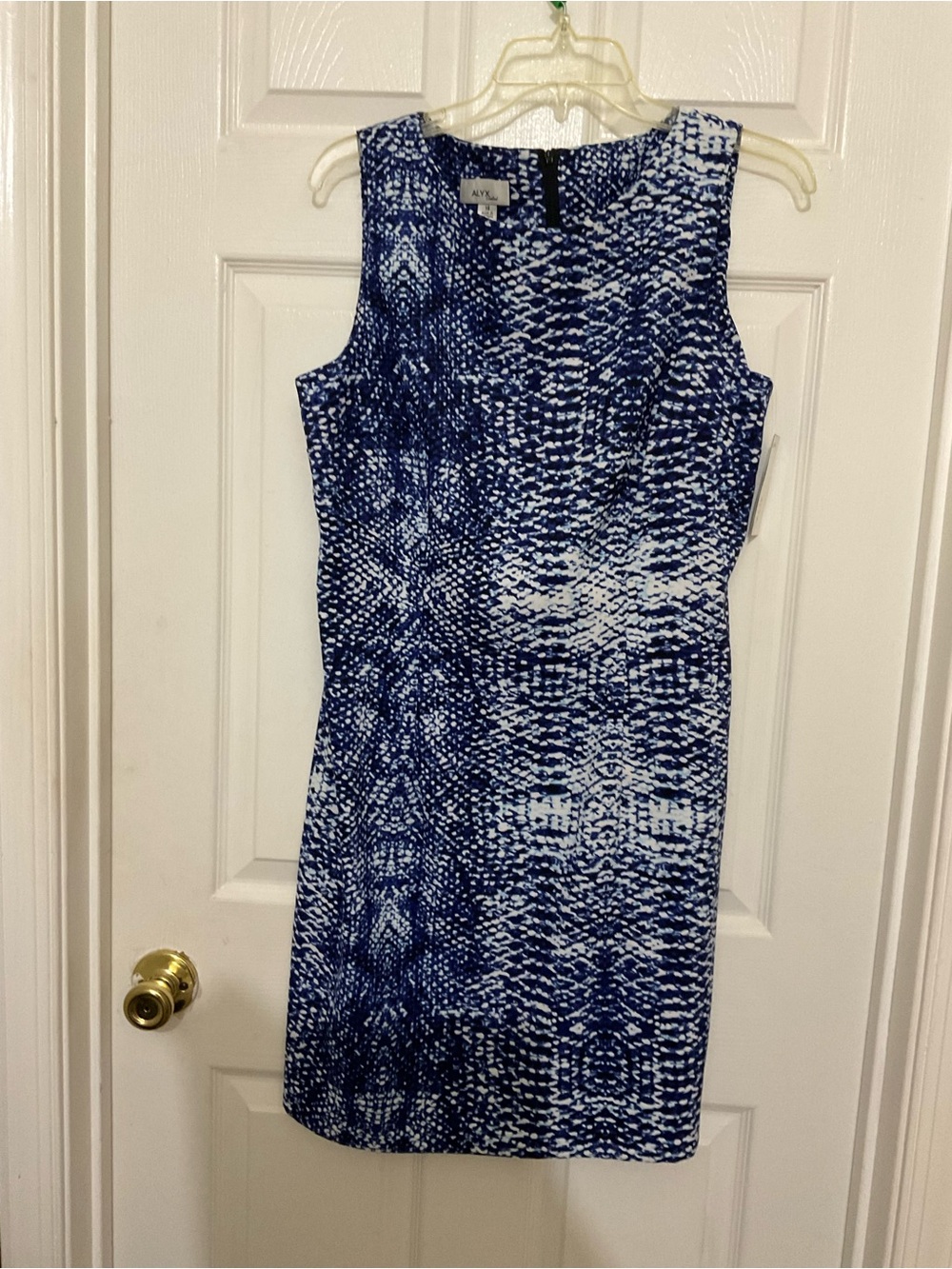 Alyx Navy and White Abstract Midi Sheath Dress